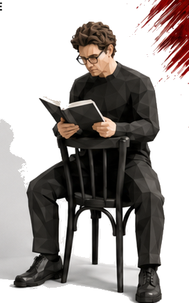 Low-poly illustration of a seated reader